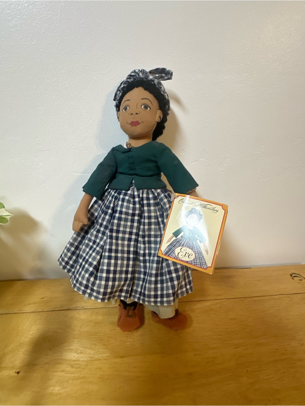 Handcrafted Eve cloth dollGreen and Navy Check Girl Doll - Eve